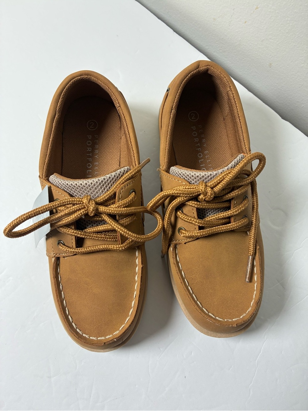 Perry Ellis Tan Lace-Up Boat Shoes